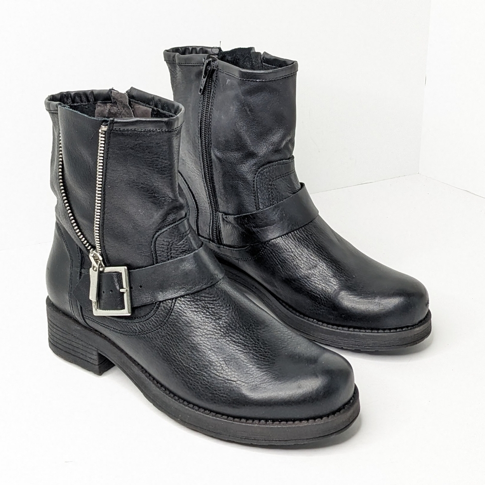 Helene Rouge Moto Boots, Black Leather, Women's 38 EU (US 7.5-8)
